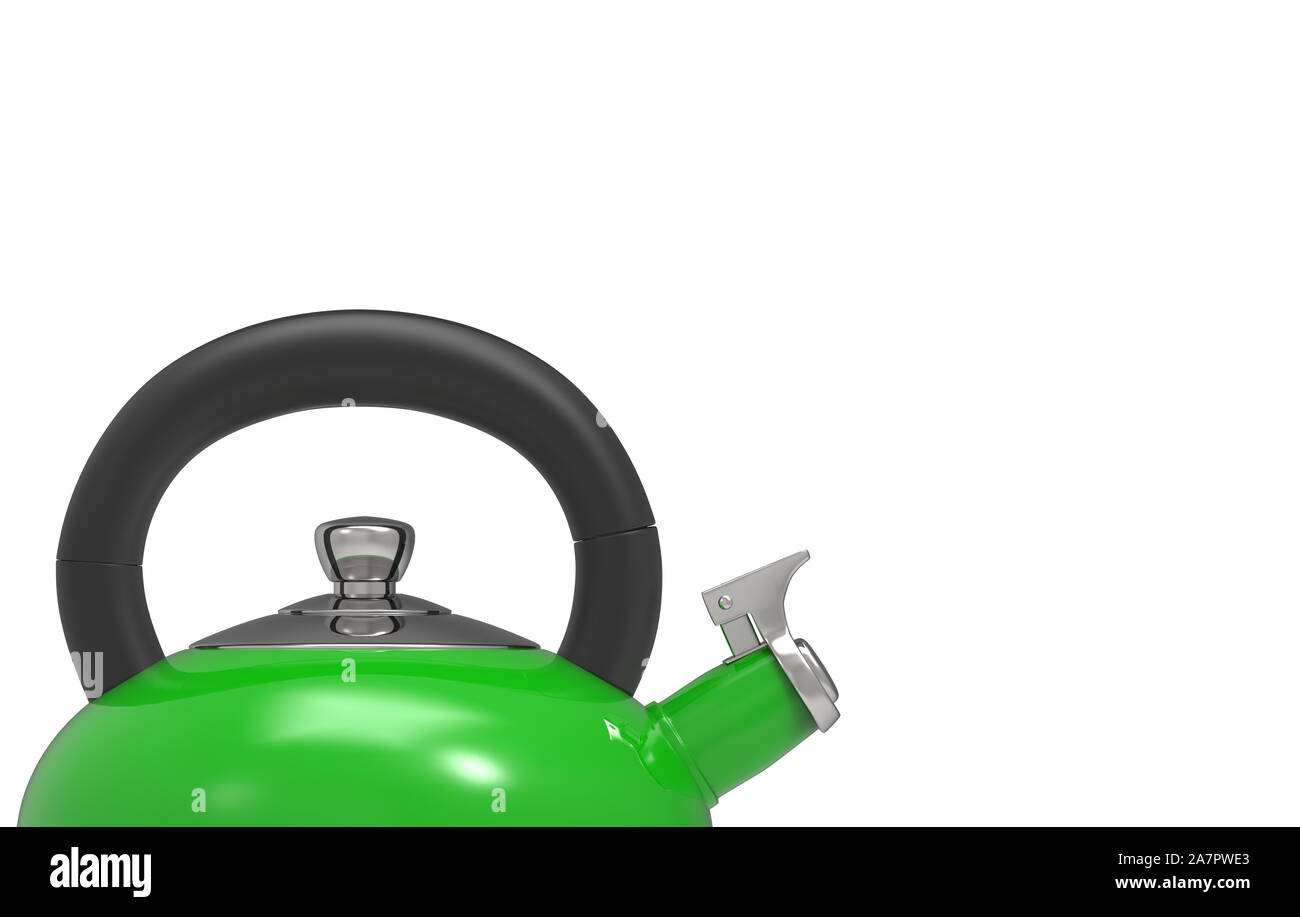 3d rendering. top part of green metal kettle teapot with clipping path