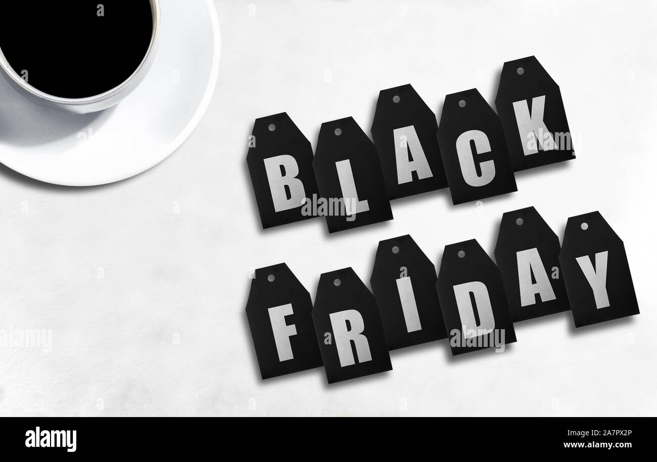 Black Friday label tag on the desk. Black Friday concept Stock Photo