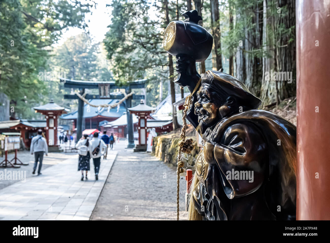 View of the gate of Nikko Futarasan jinja, a Mountain-top Shinto shrine with precinct and gardens, dating from the 8th century in Nikko, Tochigi, Japa Stock Photo