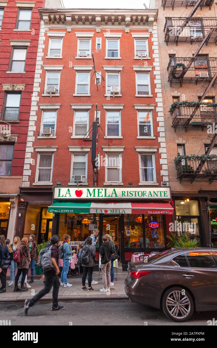 La Mela Italian restaurant, Little Italy, New York City, United States of America. Stock Photo