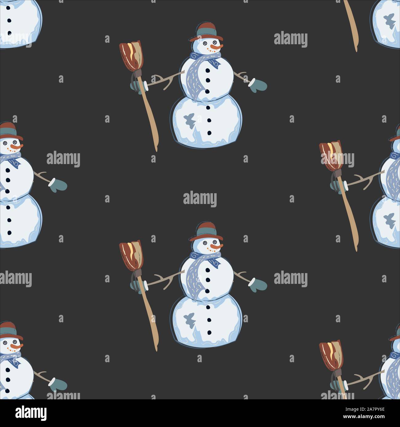 Seamless pattern with hand drawn snowman. Vector Illustration Stock ...