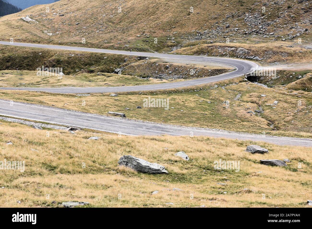 Transfagarasan Highway - mountain road in Fagaras Mountains, Romania. Stock Photo