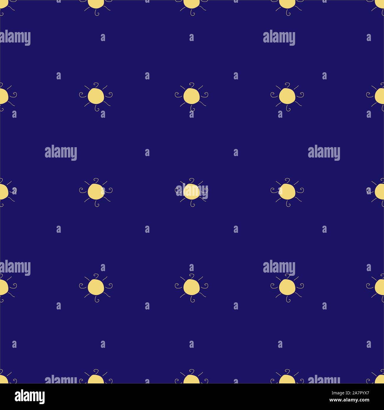 Seamless pattern with suns on dark blue background. Vector Illustration Stock Vector