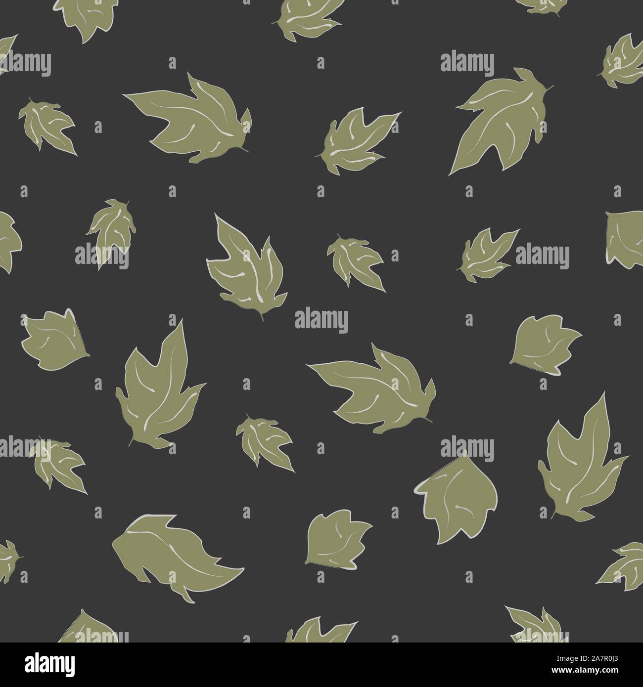 Seamless pattern with floating leaves on the wind, black background ...