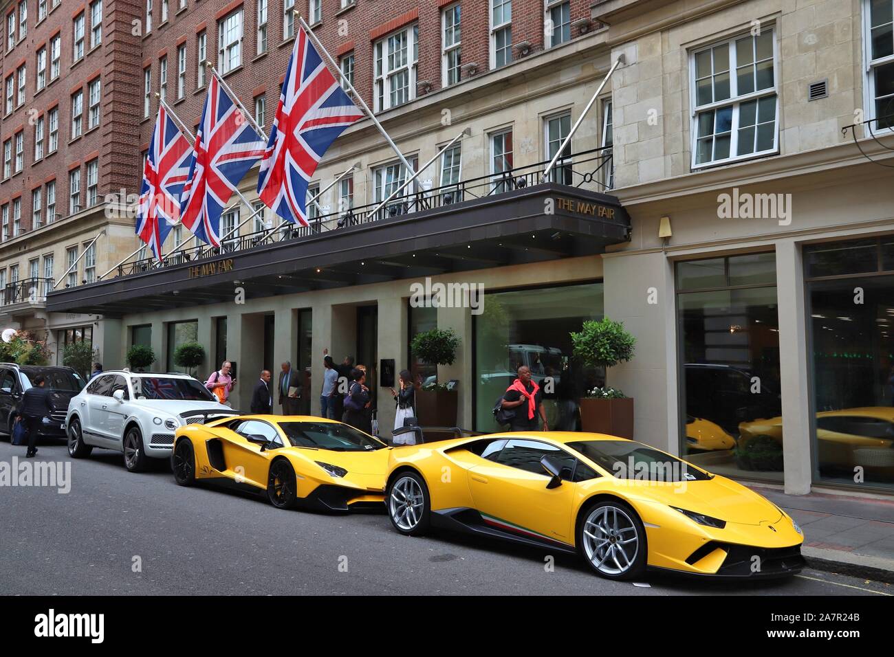 LONDON, UK - JULY 15, 2019: The May Fair five star luxury hotel in Mayfair district, London. It is a Radisson Collection hotel. Stock Photo