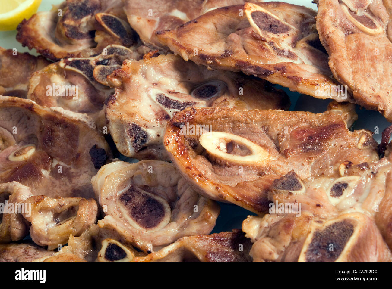 roasted lamb cut into chops Stock Photo