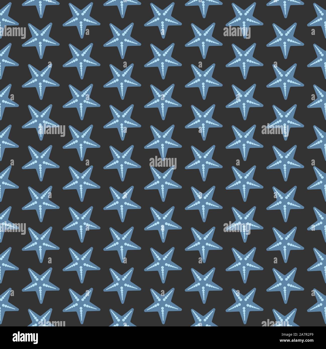 Simple seamless pattern with sea starfish on black. Continuous Background. Vector Illustration. Stock Vector