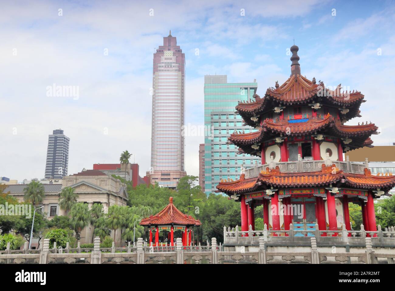 Taipei city skyline in Taiwan. View from 2/28 Peace Park in Zhongzheng district. Stock Photo