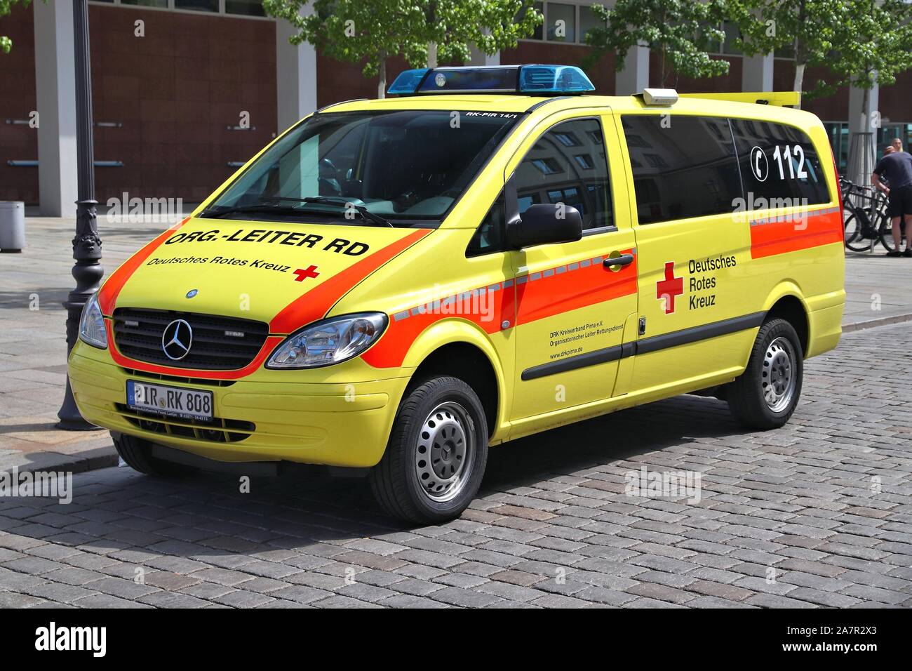 DRESDEN, GERMANY - MAY 10, 2018: German Red Cross ambulance