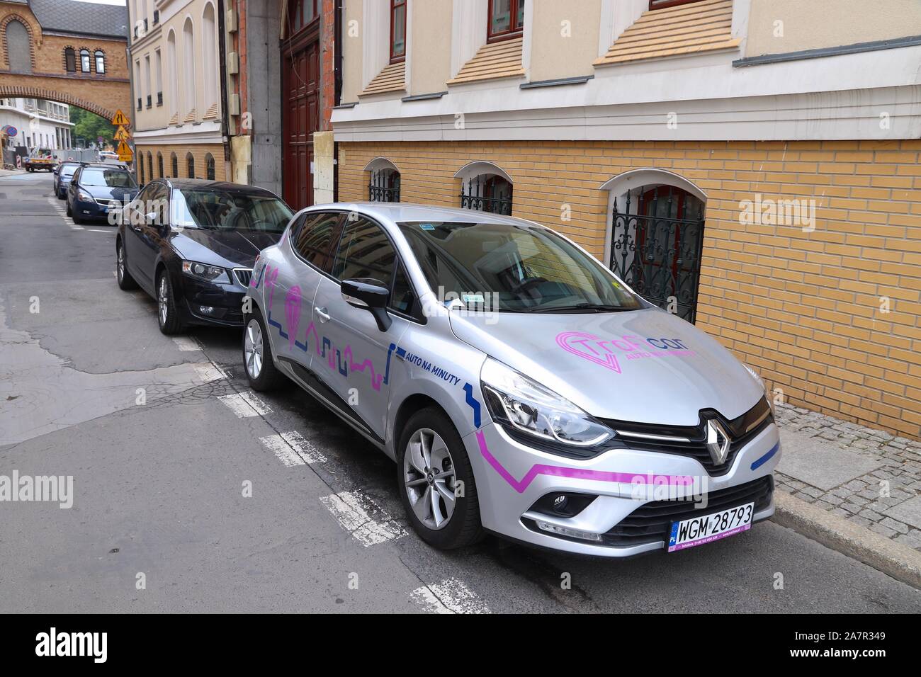 WROCLAW, POLAND - MAY 11, 2018: Traficar vehicle in Wroclaw, Poland. Traficar is a car sharing company with more than 1,100 vehicles. Stock Photo
