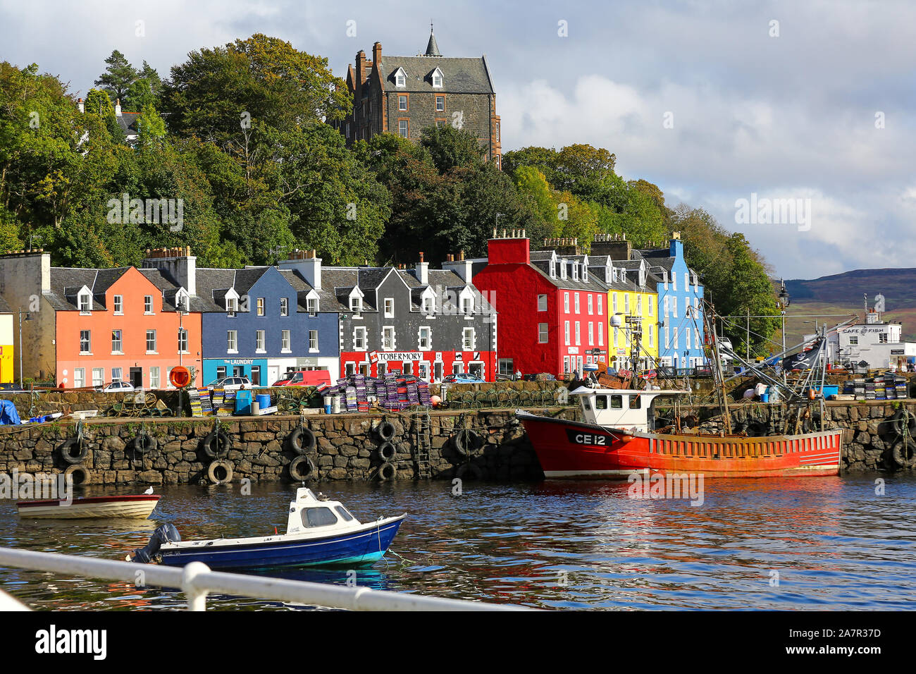 Colourful houses by the harbour and sea at Tobermory, Isle of Mull in