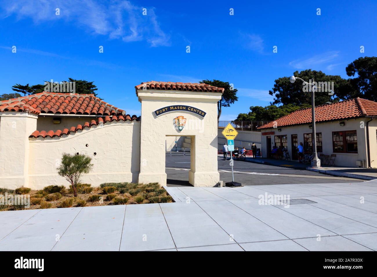 Gate to Fort Mason, former US embarcation barracks,  San Francisco, California, United States of America Stock Photo