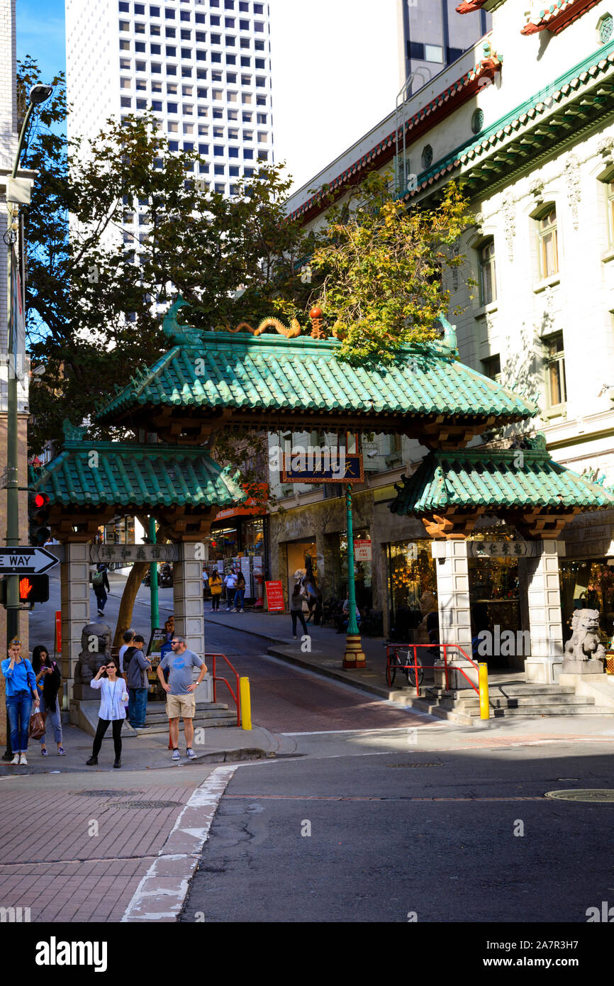 The Dragon Gate, entrance to San Francisco Chinatown, California, United States of America Stock Photo