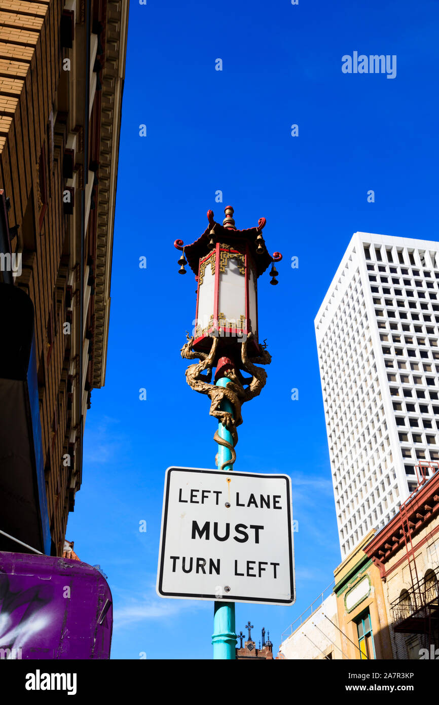 Chinese decorated street lights, Chinatown, San Francisco, California, United States of America Stock Photo