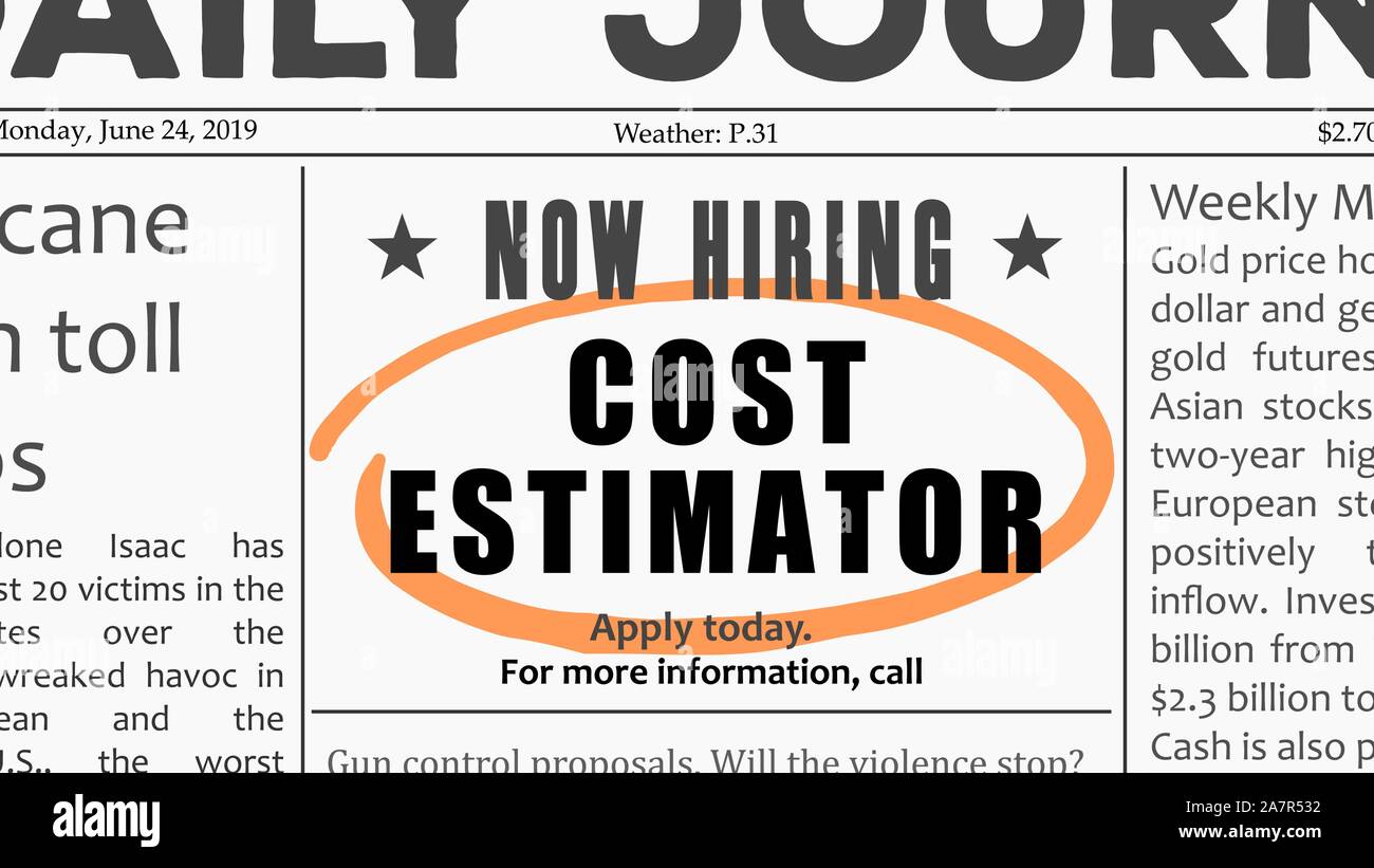 Construction cost estimator job offer. Newspaper classified ad career
