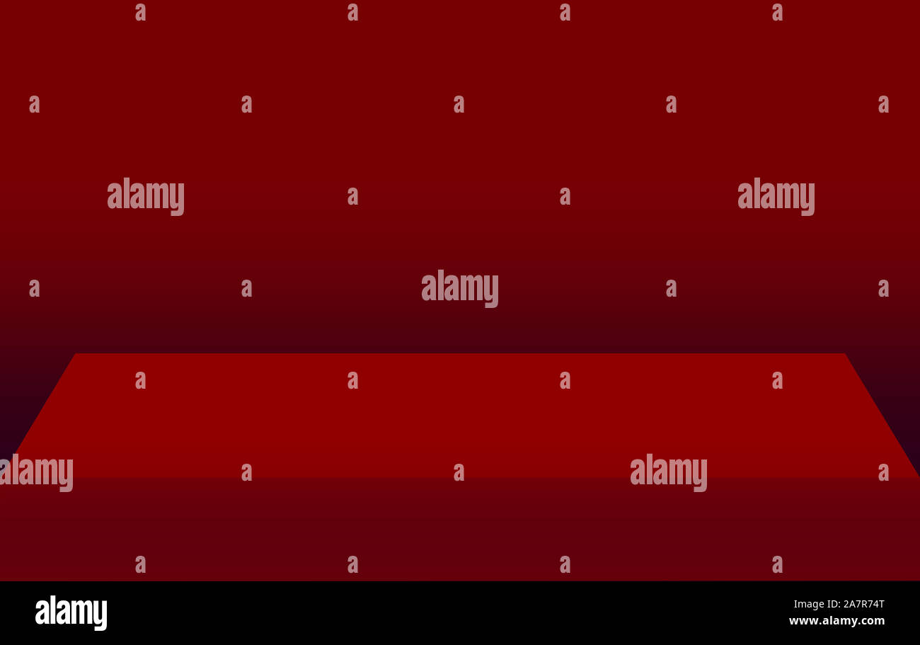 3d rendering. empty blank red square box floor stage with gradient wall background. Stock Photo