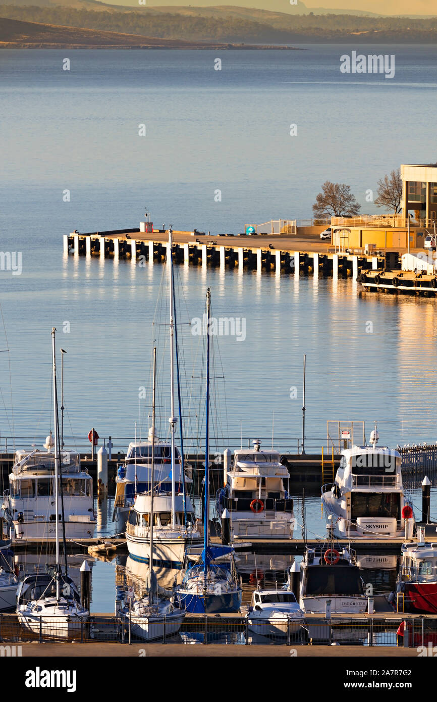 Hobart Australia / Tranquil early morning scene in Sullivans Cove,Hobart Tasmania.The Hobart