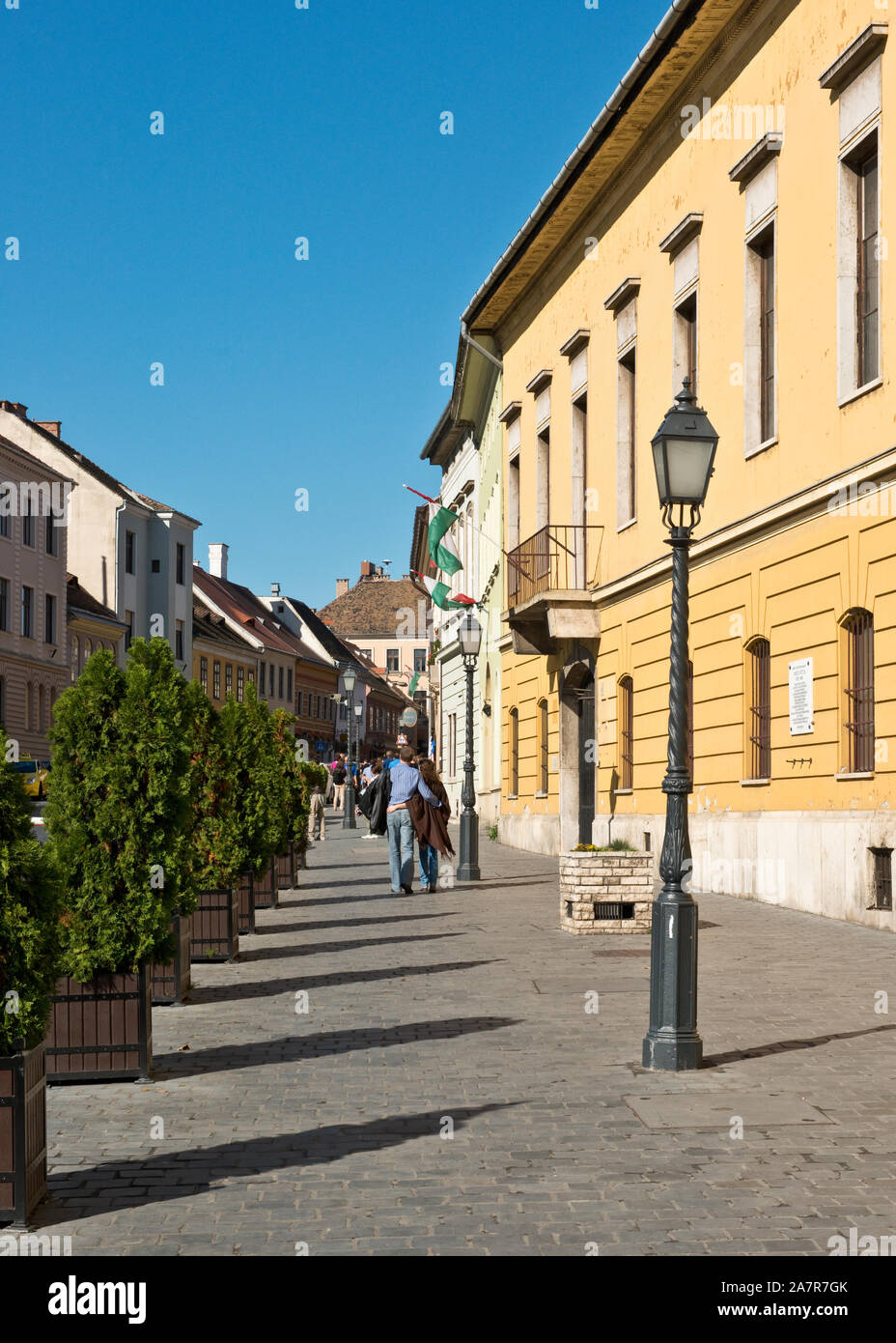 Buildings overlooking Diz ter (Parade Square) of Old Town Budapest in the Castle District Stock Photo
