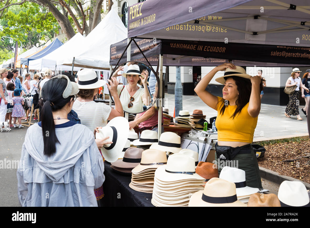 Double Bay Street Festival, Sydney, Australia. Hats handmade in Equador Stock Photo