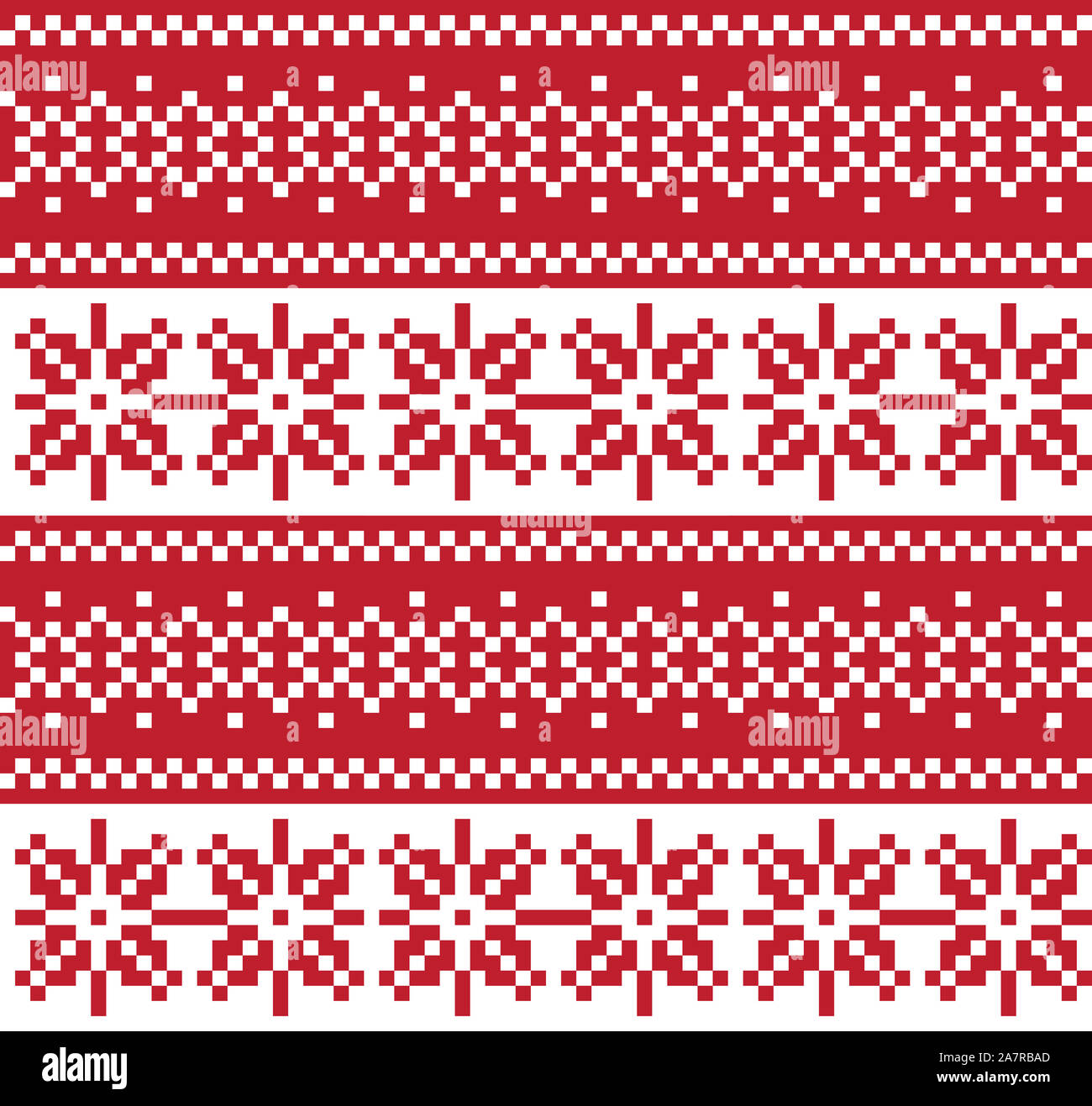 Christmas Snowflakes Fair Isle Seamless Pattern Background in Vector - Suitable for website resources, graphics, print designs, fashion textiles, knit Stock Photo