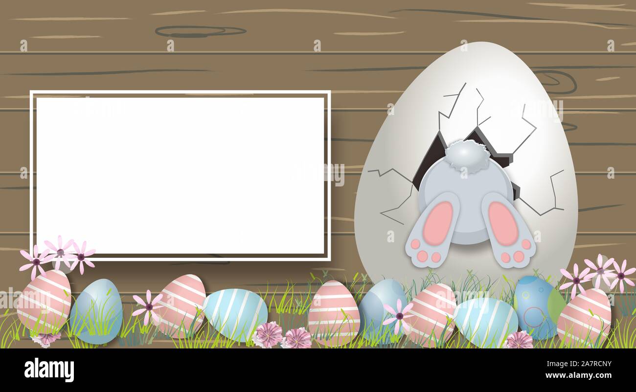 Happy Easter Cute bunny and eggs Cartoon.Easter card background concept