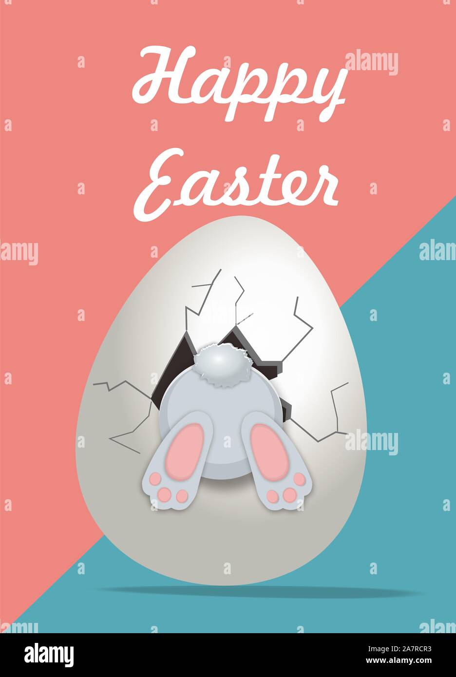 Happy Easter Cute bunny and eggs Cartoon.Easter card background concept