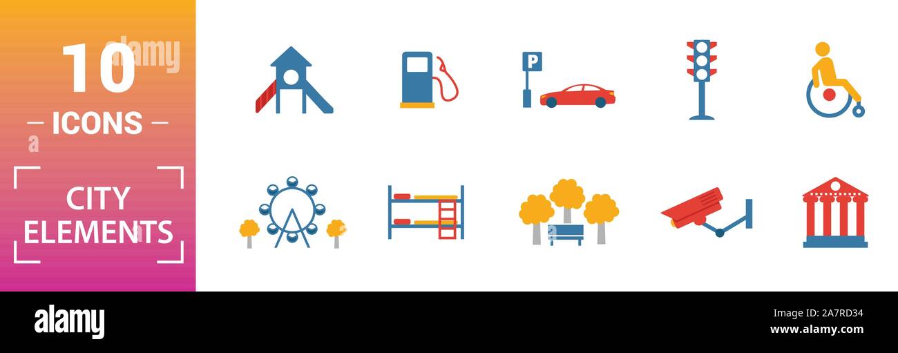 City Elements icon set. Include creative elements restroom sign, public ...