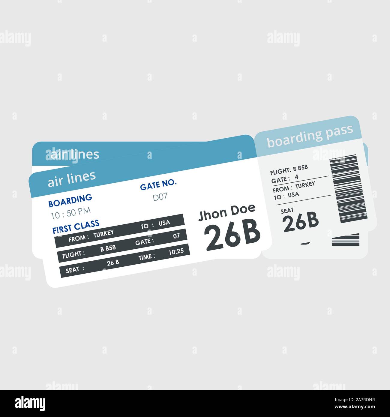 Airline boarding pass ticket. Concept template for travel, business trip or journey. Stock Vector