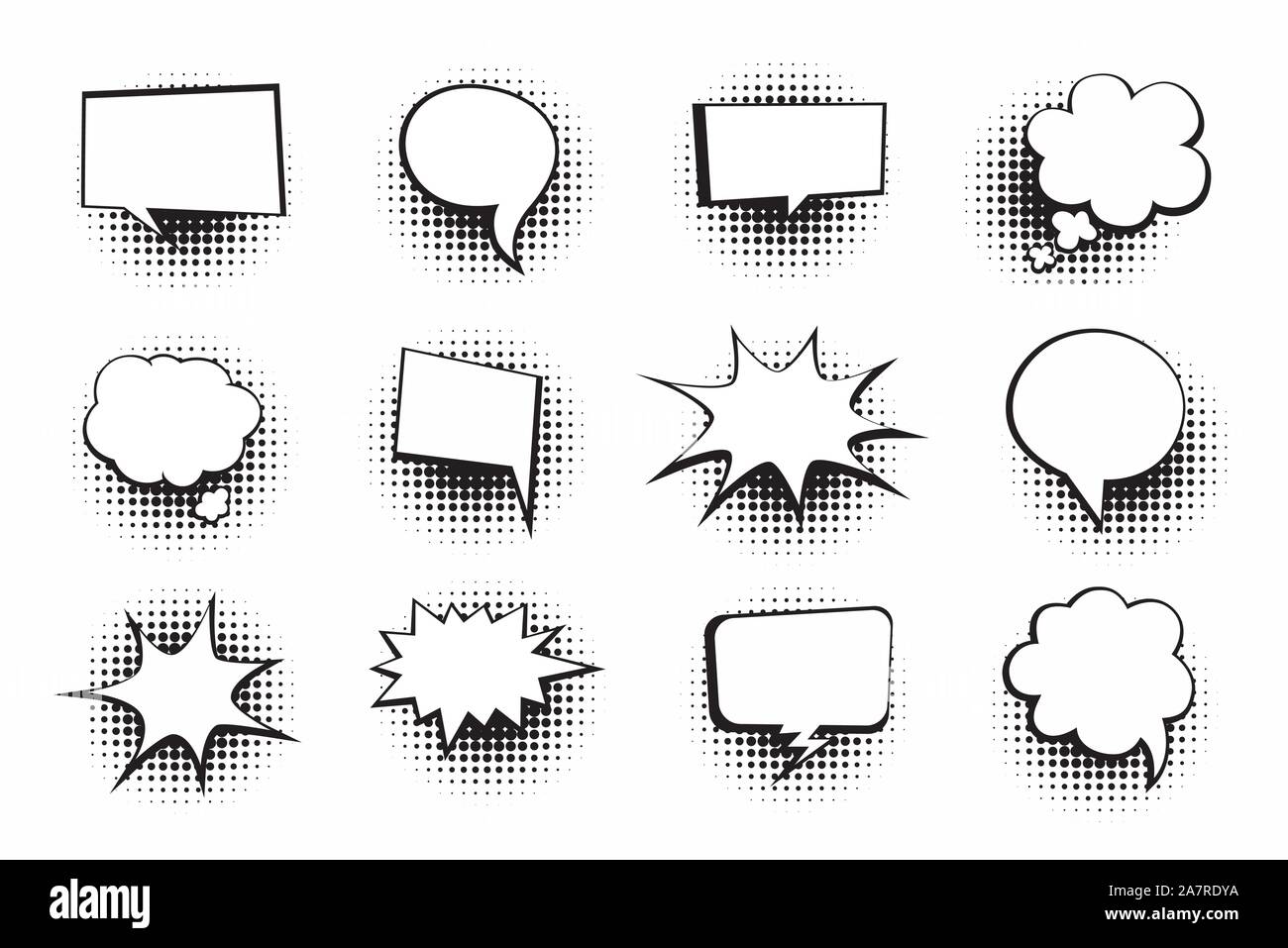 Retro empty comic bubbles and elements set with halftone shadows on ...