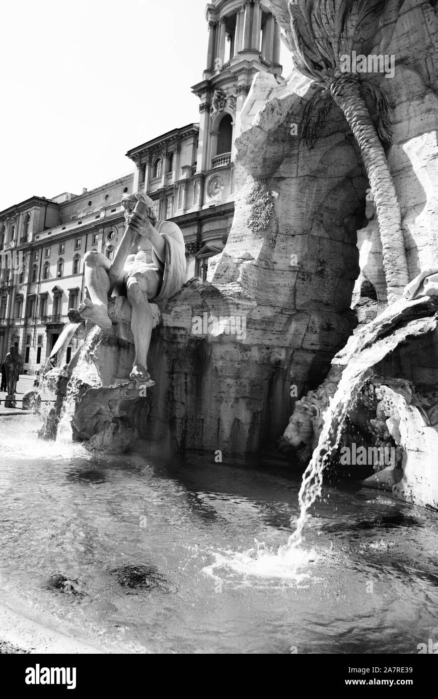 Neptune fountain in black and white at Navona square in Rome. Stock Photo