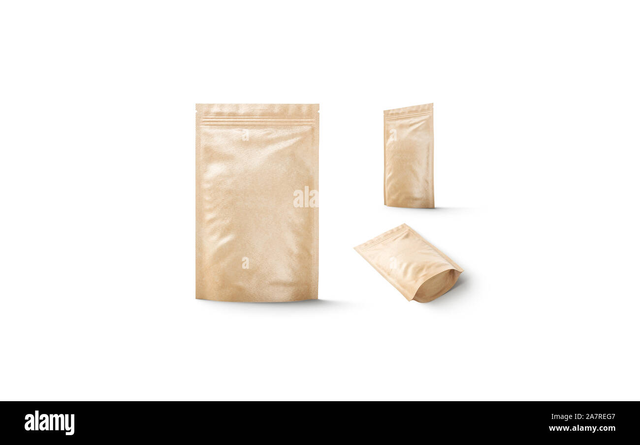 Blank craft doy-pack mock up isolated, different view Stock Photo