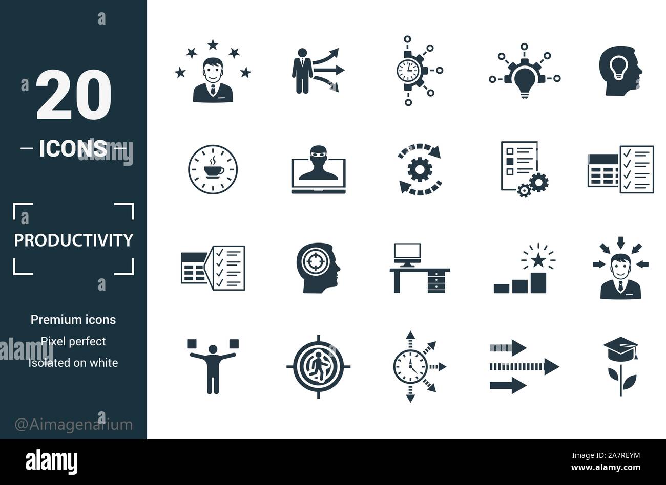 Productivity icon set. Include creative elements skill, time