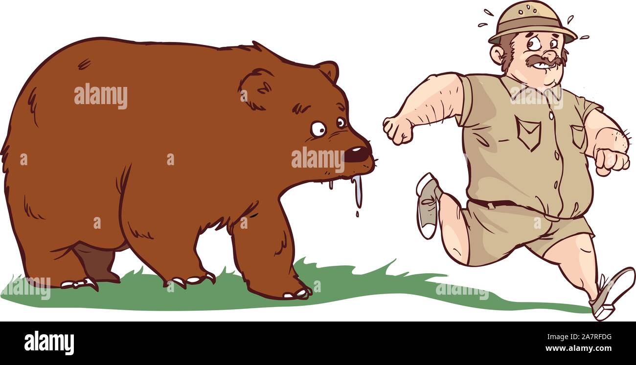 Cartoon of man Running From Bear stock illustration Stock Vector