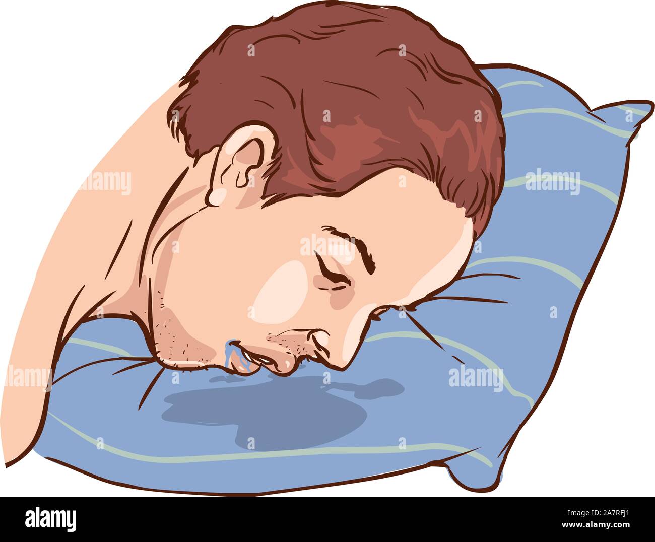 Давлюсь слюной во сне. Слюни на подушке. Подушка и спящий человек.