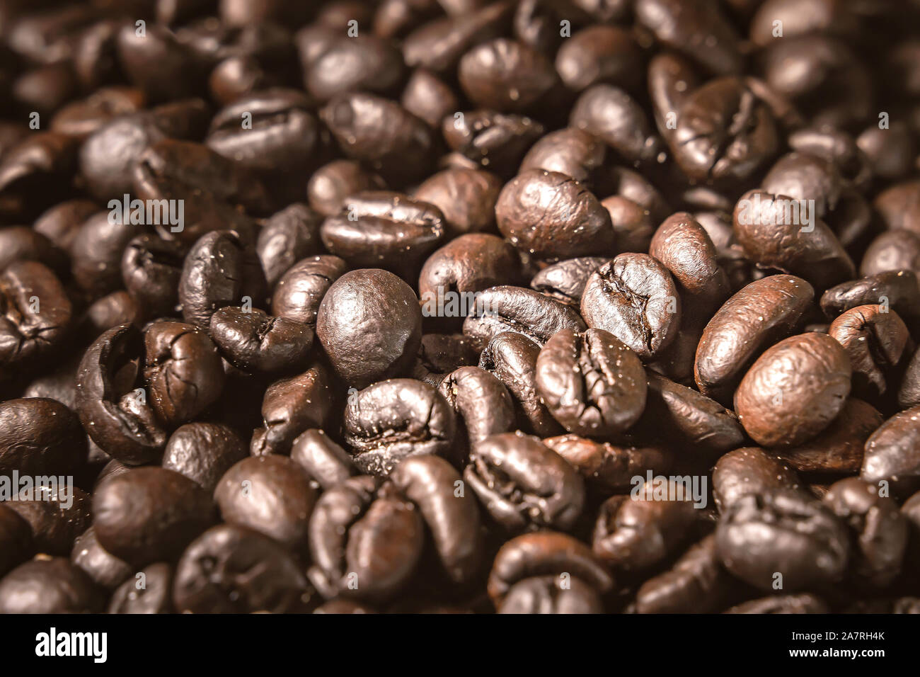 Coffee on wooden background. Brown roasted coffee beans, seed on dark ...