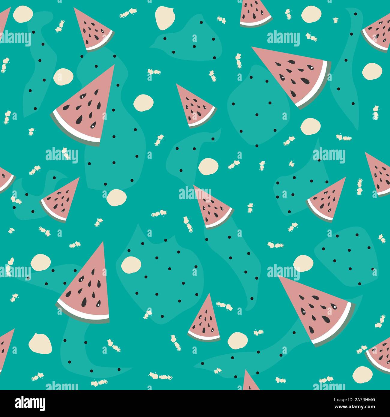 Seamless Pattern with watermelons on teal background. Vector Illustration Stock Vector