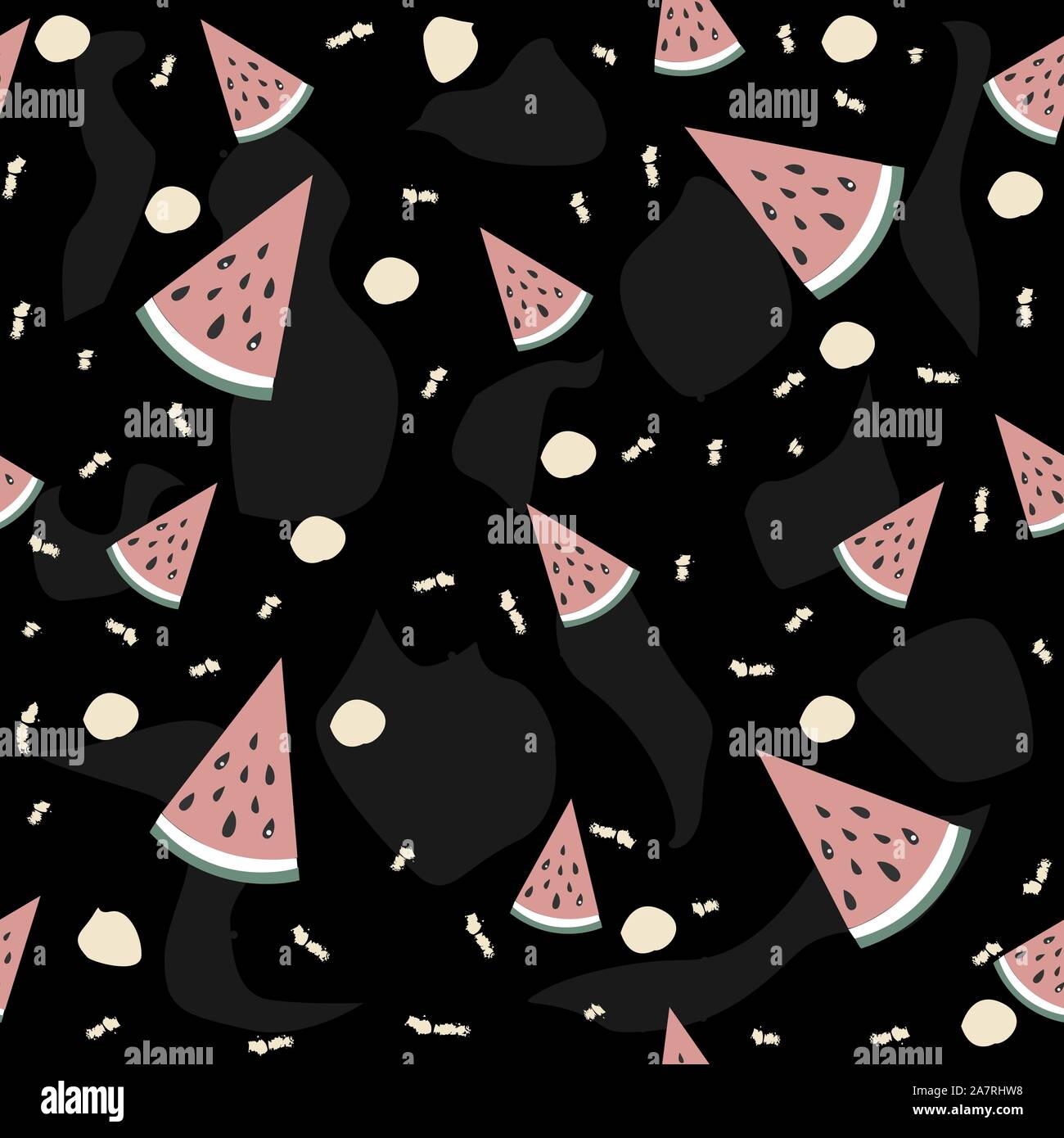 Seamless Pattern with watermelons on teal background. Vector Illustration Stock Vector