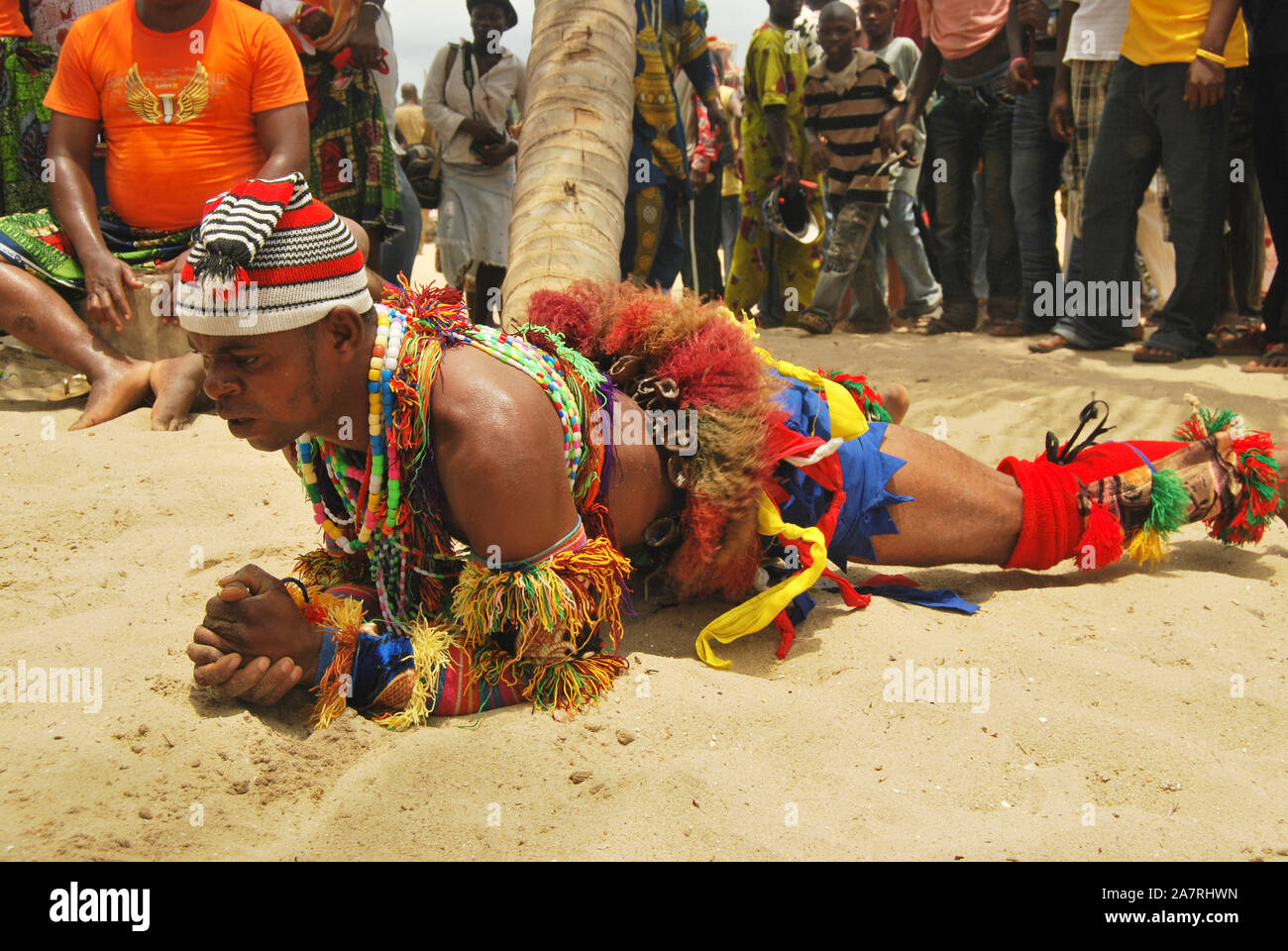 A young man dancing during the Annual Black Heritage Festival, Badagry Lagos, Nigeria. Stock Photo