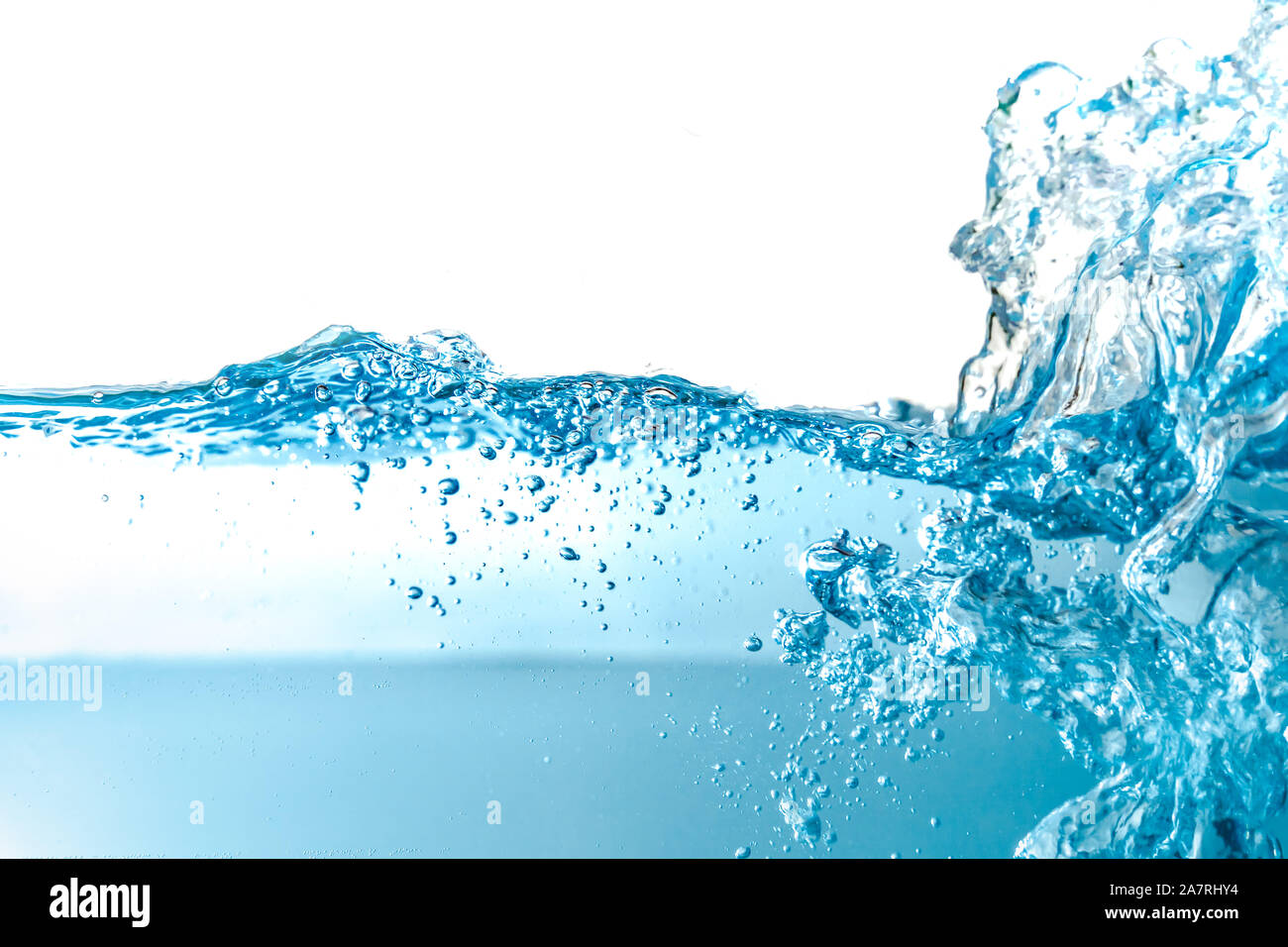 Water Wave bubbles air and splash isolated over white background. Blue