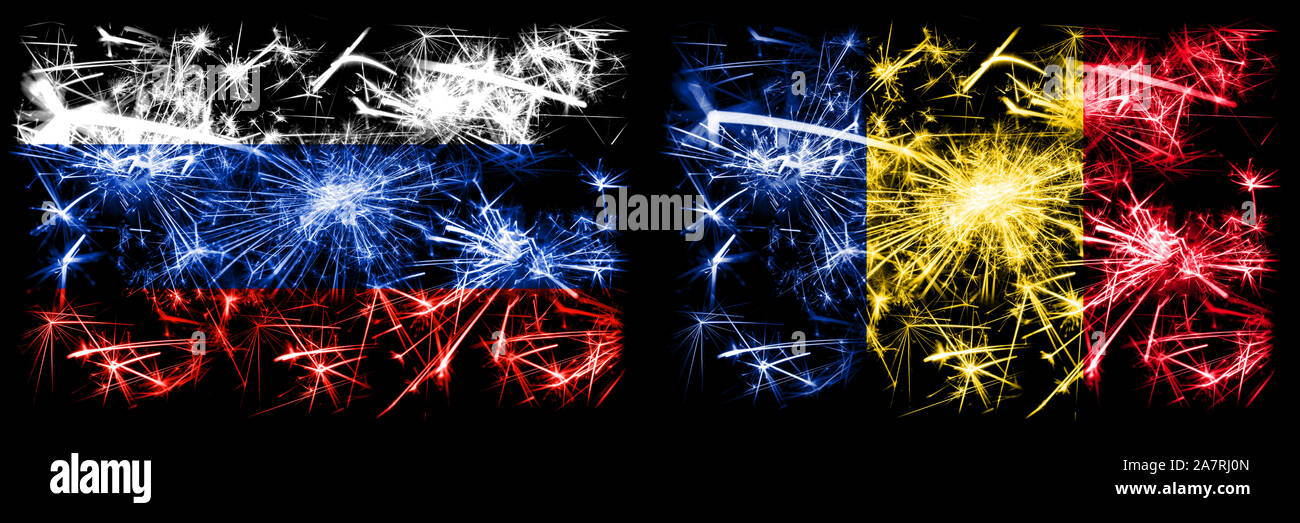 Russia, Russian vs Romania, Romanian New Year celebration sparkling ...