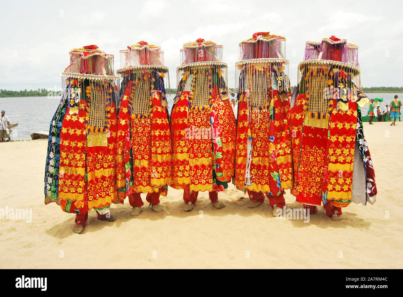 Ori-Ade Masquerade in their traditional costume after their performance at Black Heritage Festival, Badagry, Lagos Nigeria. Stock Photo