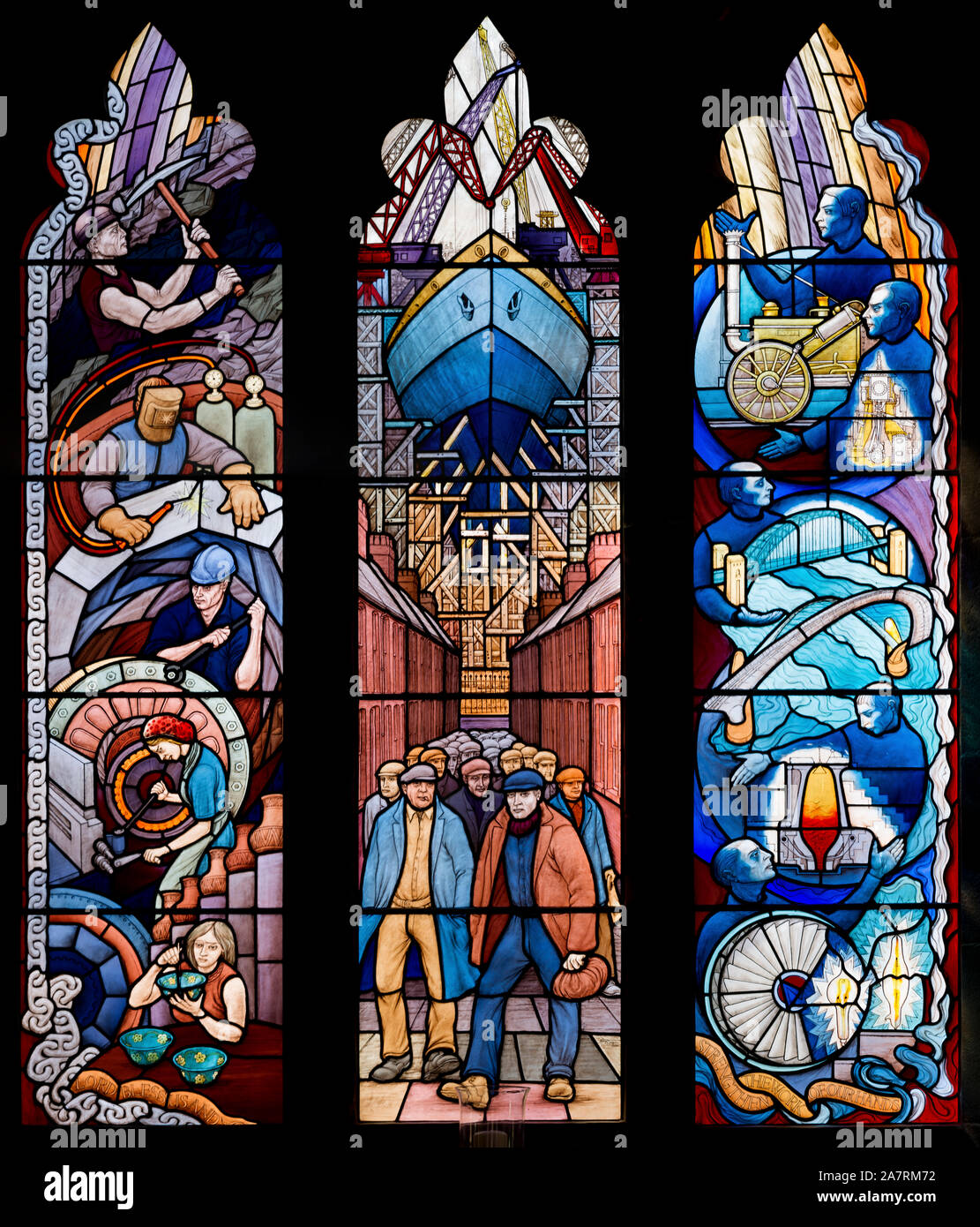 Industrial heritage stained glass window, by Joseph Nuttgens, St Mary's Catholic Cathedral