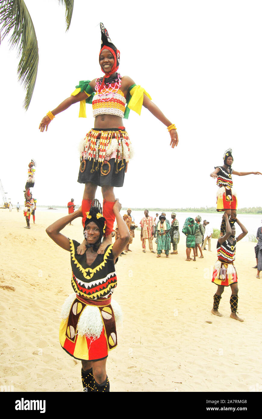 Atilogwu Dancers performing at the Annual Black Heritage Festival, Badagry Lagos, Nigeria. Stock Photo
