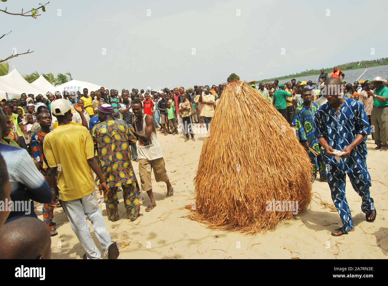 Zangbeto Masquerade dancing at the Annual Black Heritage Festival in Badagry, Lagos Nigeria. Stock Photo