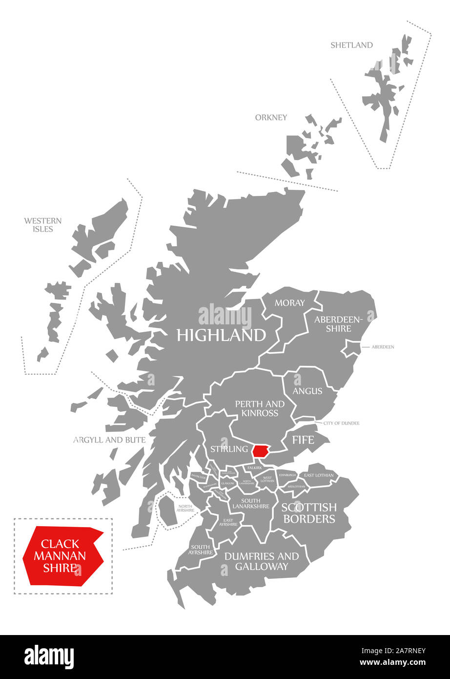 Clackmannanshire red highlighted in map of Scotland UK Stock Photo Alamy