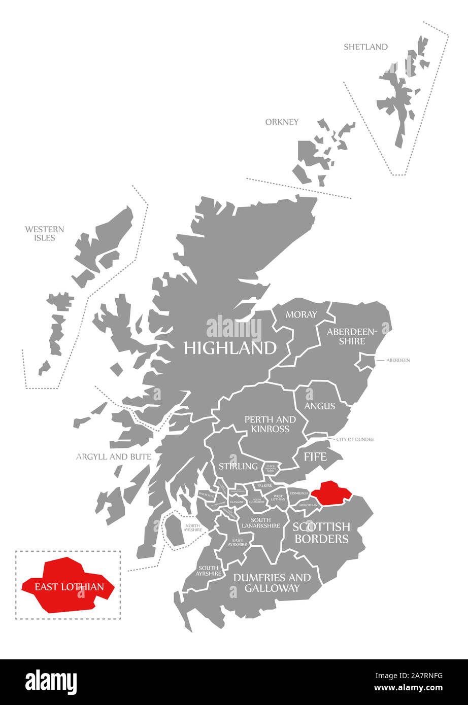 East Lothian Scotland Map East Lothian Red Highlighted In Map Of Scotland Uk Stock Photo - Alamy