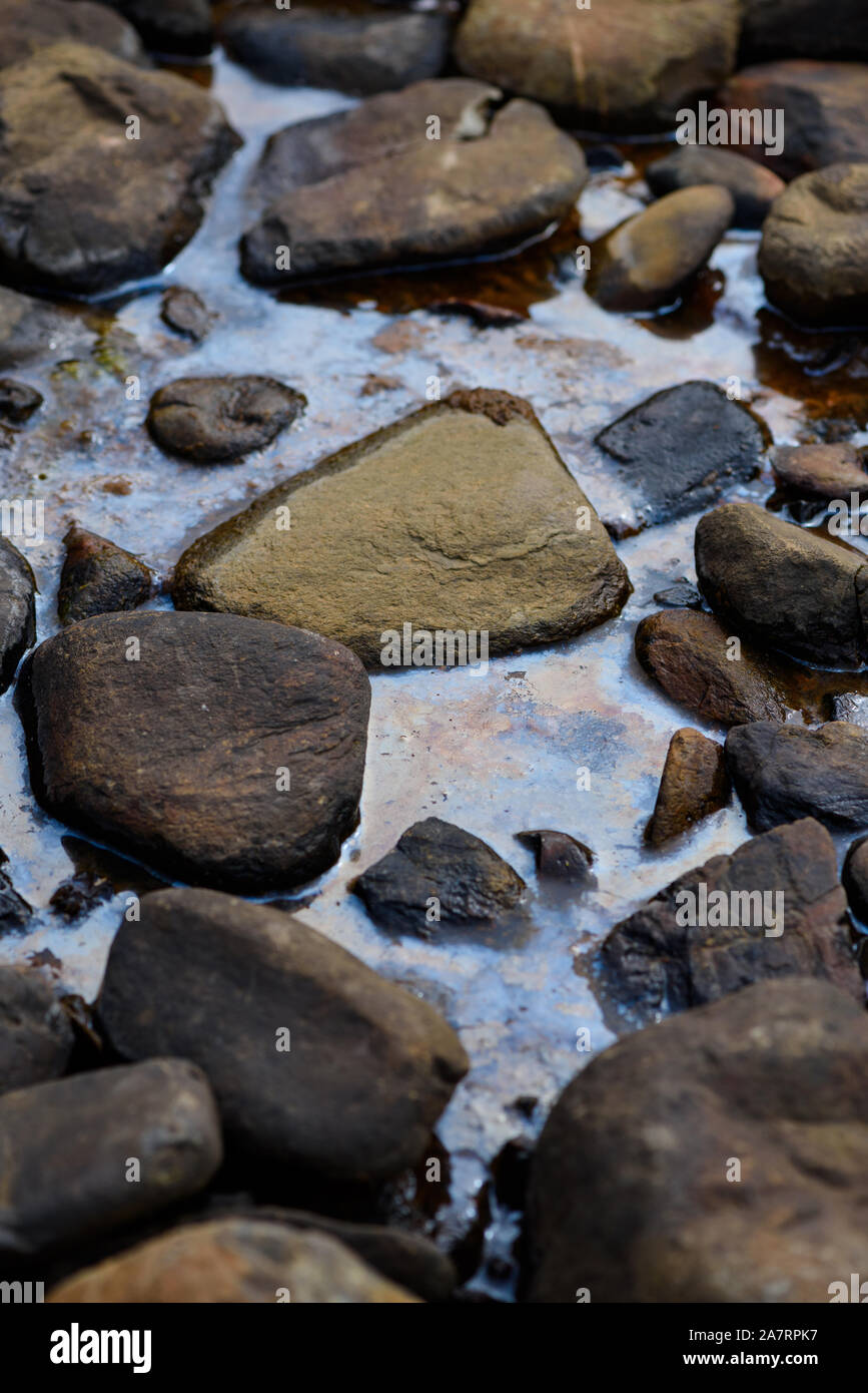 Dirty polluted water with oil stains on the surface industrial dump