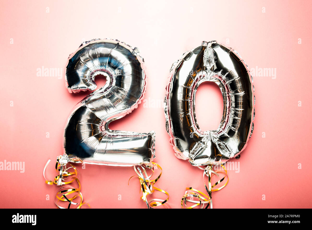 Balloon Bunting for celebration Happy 20th Anniversary made from Silver  Number Balloons. Holiday Party Decoration or postcard concept with top view  an Stock Photo - Alamy