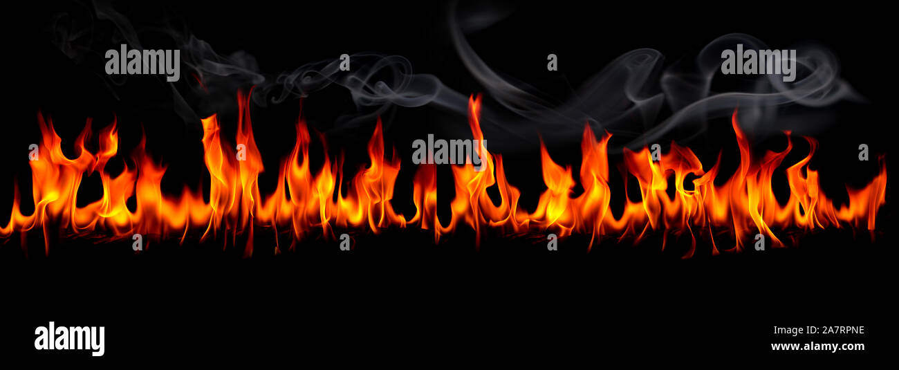 Hot fire flames on abstract art black background Stock Photo