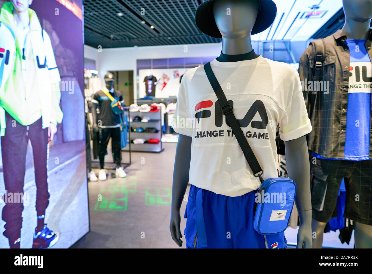 SHENZHEN, CHINA - CIRCA APRIL, 2019: clothes on display Fila store in Shenzhen. Fila is an Italian sporting brand and Stock Photo - Alamy
